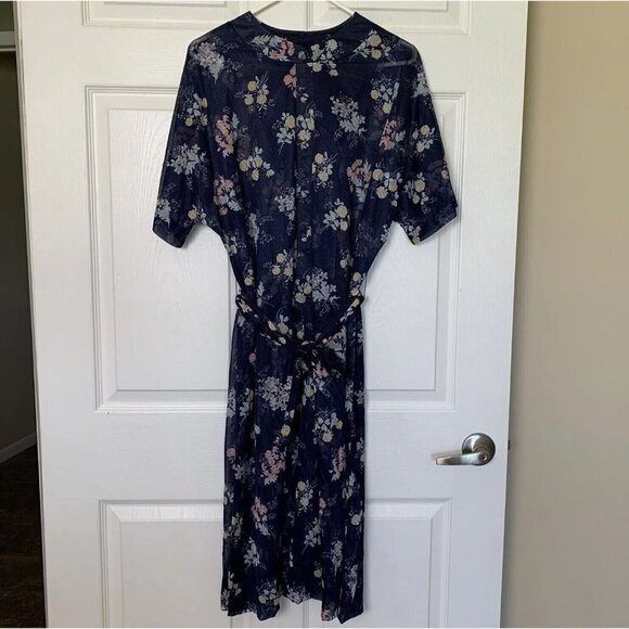 Tribute Robe Size 22 Blue Floral Sheer Button Short Sleeve House Dress - Picture 1 of 13